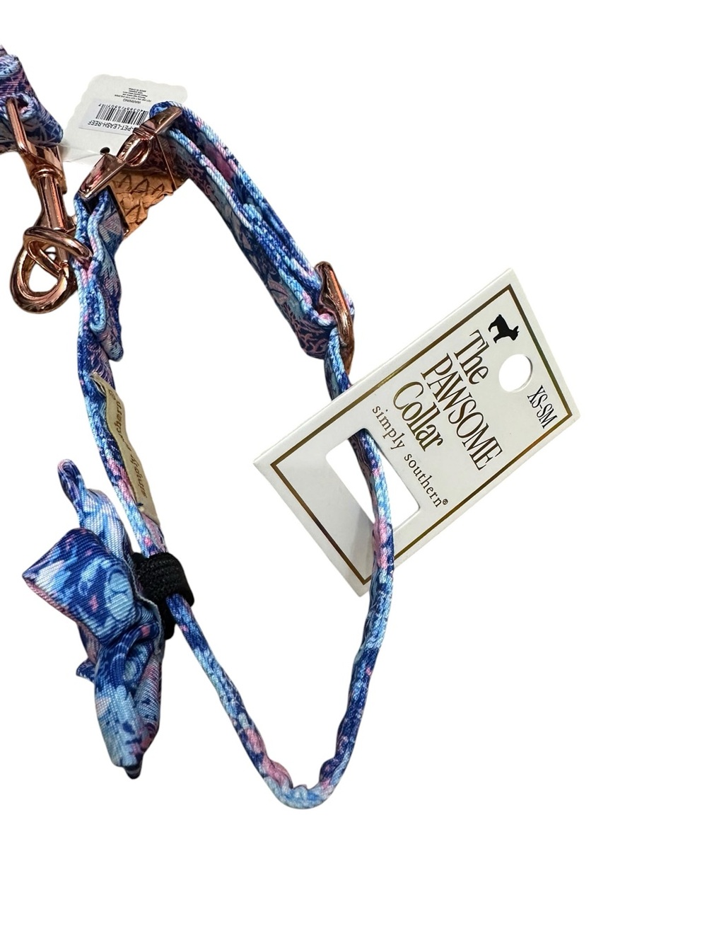 Simply Southern Blue and Pink Floral Bow Dog Collar
